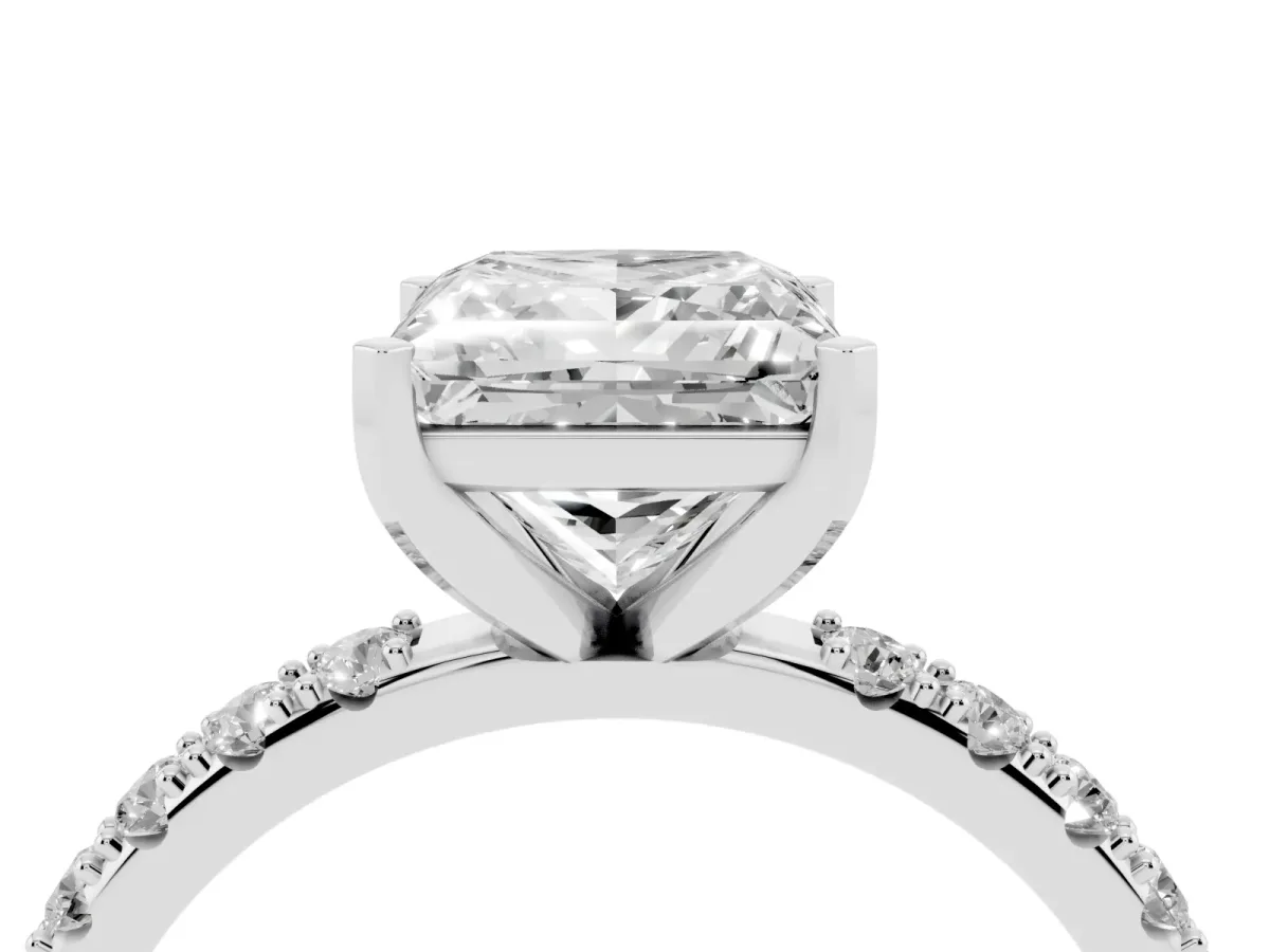 Princess Cut Diamond Solitaire Pavé Band with Four-Prong Setting Silver