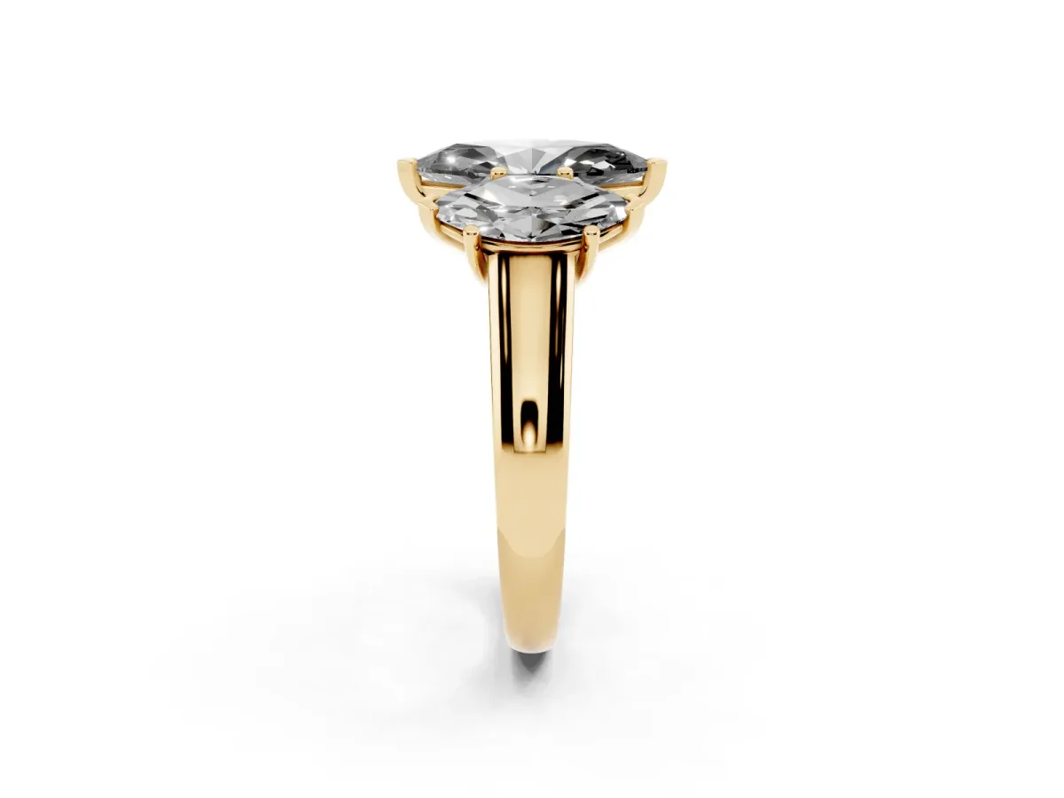 Fancy Black Marquise Cut Three-Stone Diamond Ring with Prong Setting on a Classic Band Yellow gold