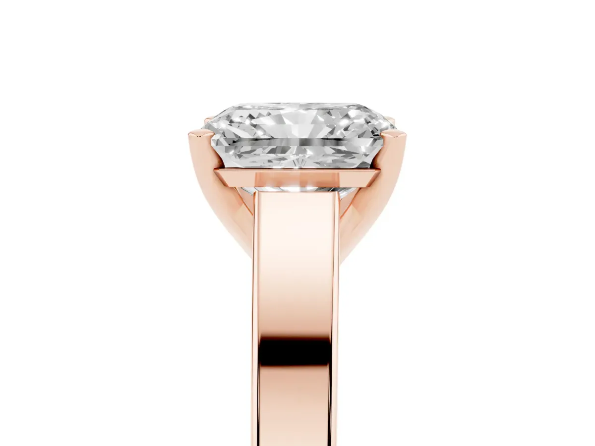 Radiant Cut Solitaire Engagement Ring with Four-Prong Setting and Tapered Band Rose gold