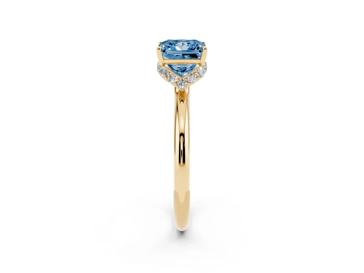 Fancy Blue Princess Cut Brilliant Solitaire Engagement Ring with Six-Prong Setting and Classic Band Yellow gold