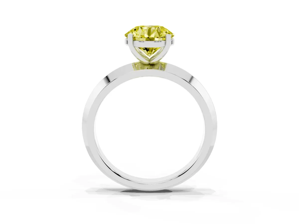 Fancy Yellow Round Cut Cut Solitaire Engagement Ring with Flat Band and Four-Prong Setting Silver