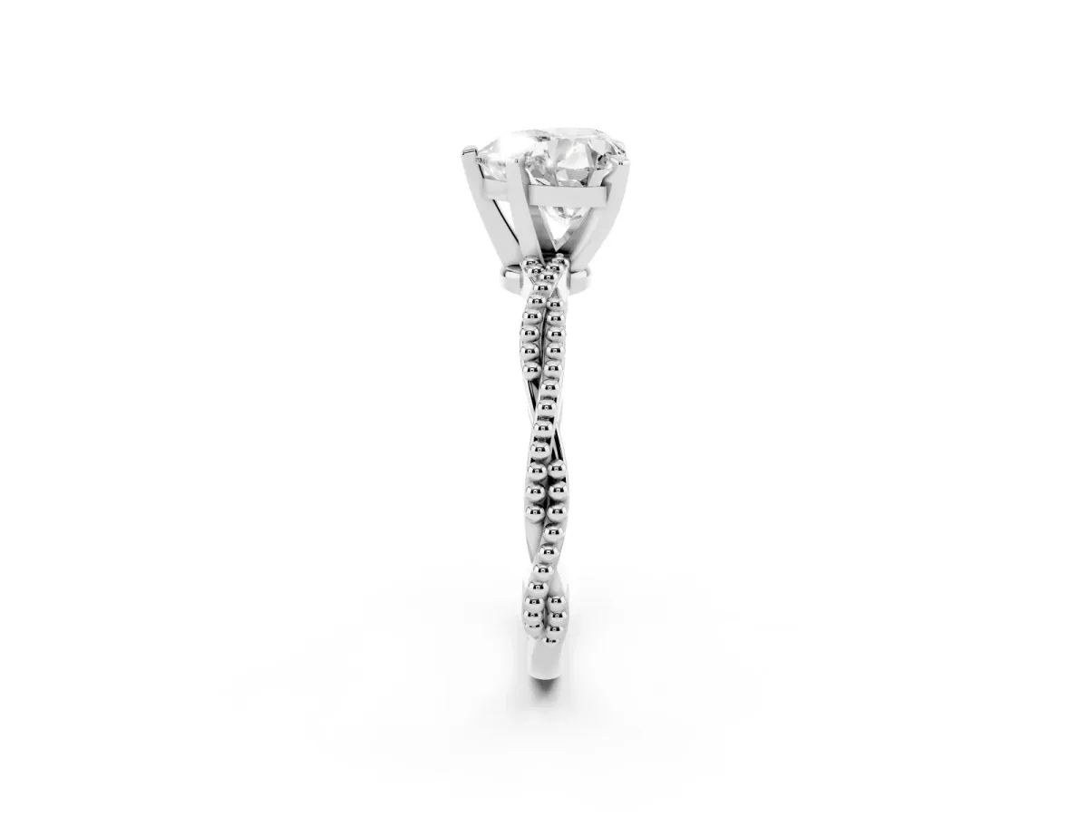 Heart Cut Solitaire Twisted Band with Bead Prong Setting Silver