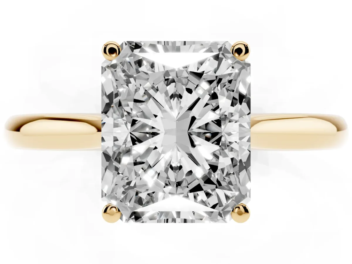 Radiant Cut Cut Solitaire Ring with Cathedral Band and Four-Prong Setting Yellow gold
