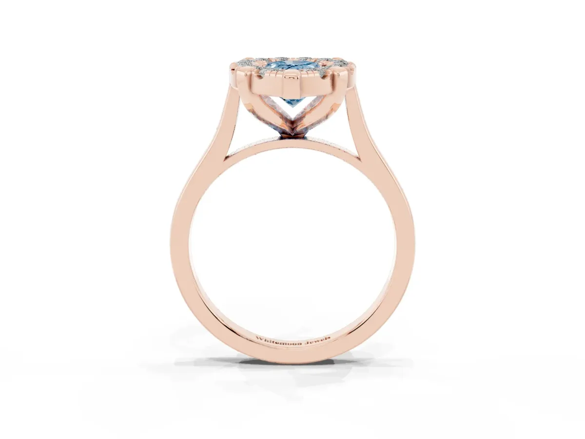 Fancy Blue Pear Cut Diamond Cluster Halo Solitaire with Four-Prong Setting Rose gold