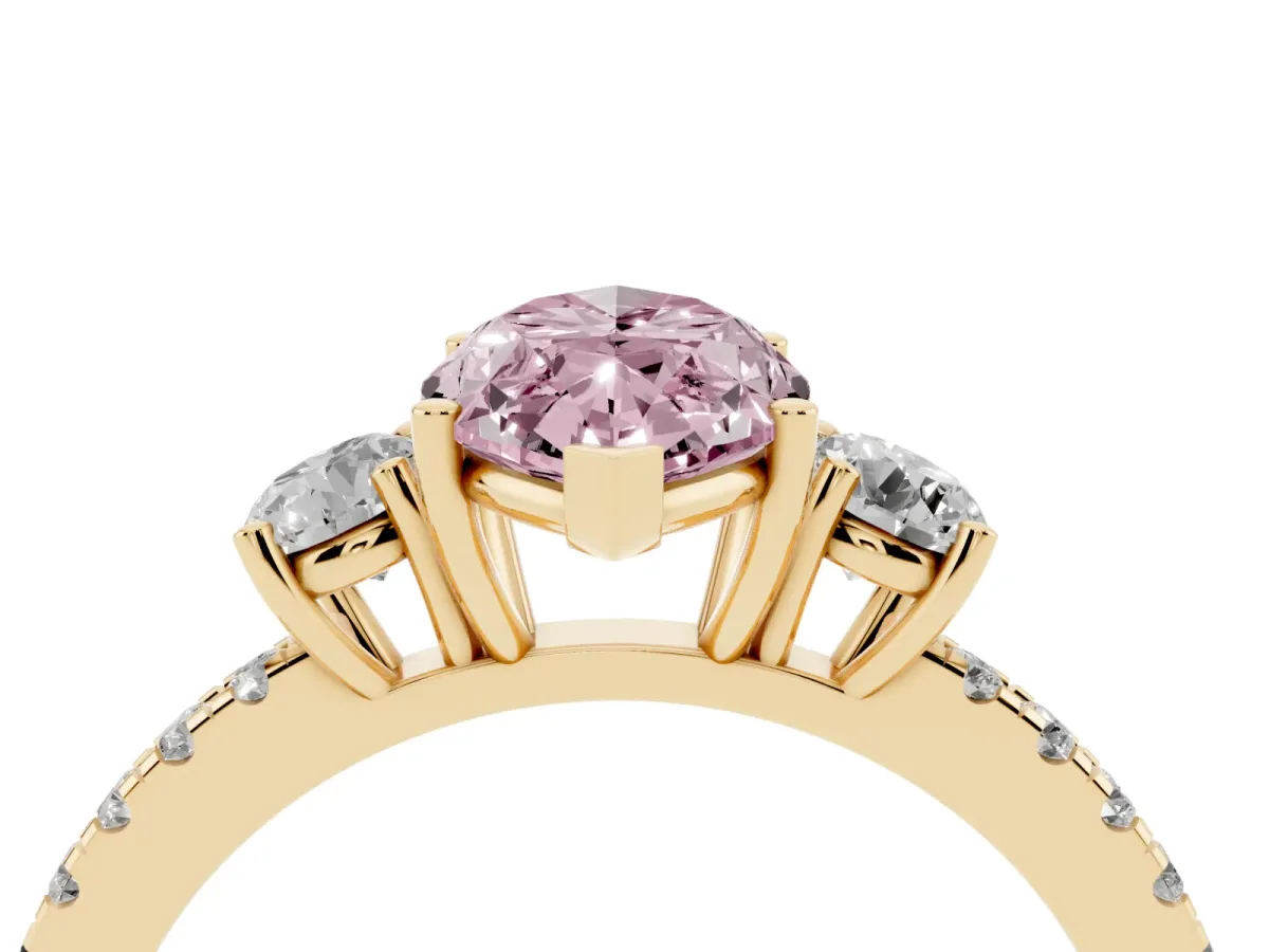 Fancy Pink Three-Stone Marquise Cut Cut Diamond Pavé Band with Prong Setting Yellow gold