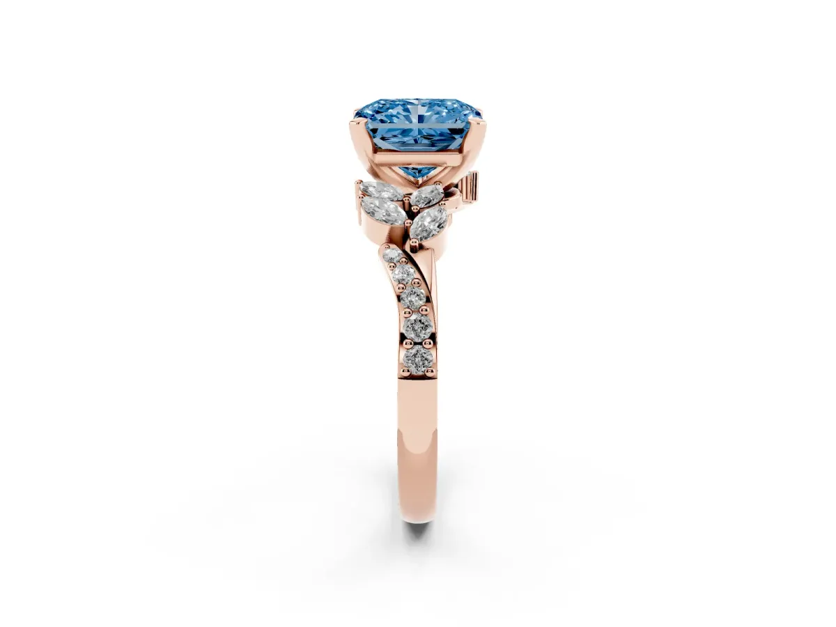 Fancy Blue Radiant Cut Solitaire Marquise Twist Band with Six-Prong Setting Rose gold