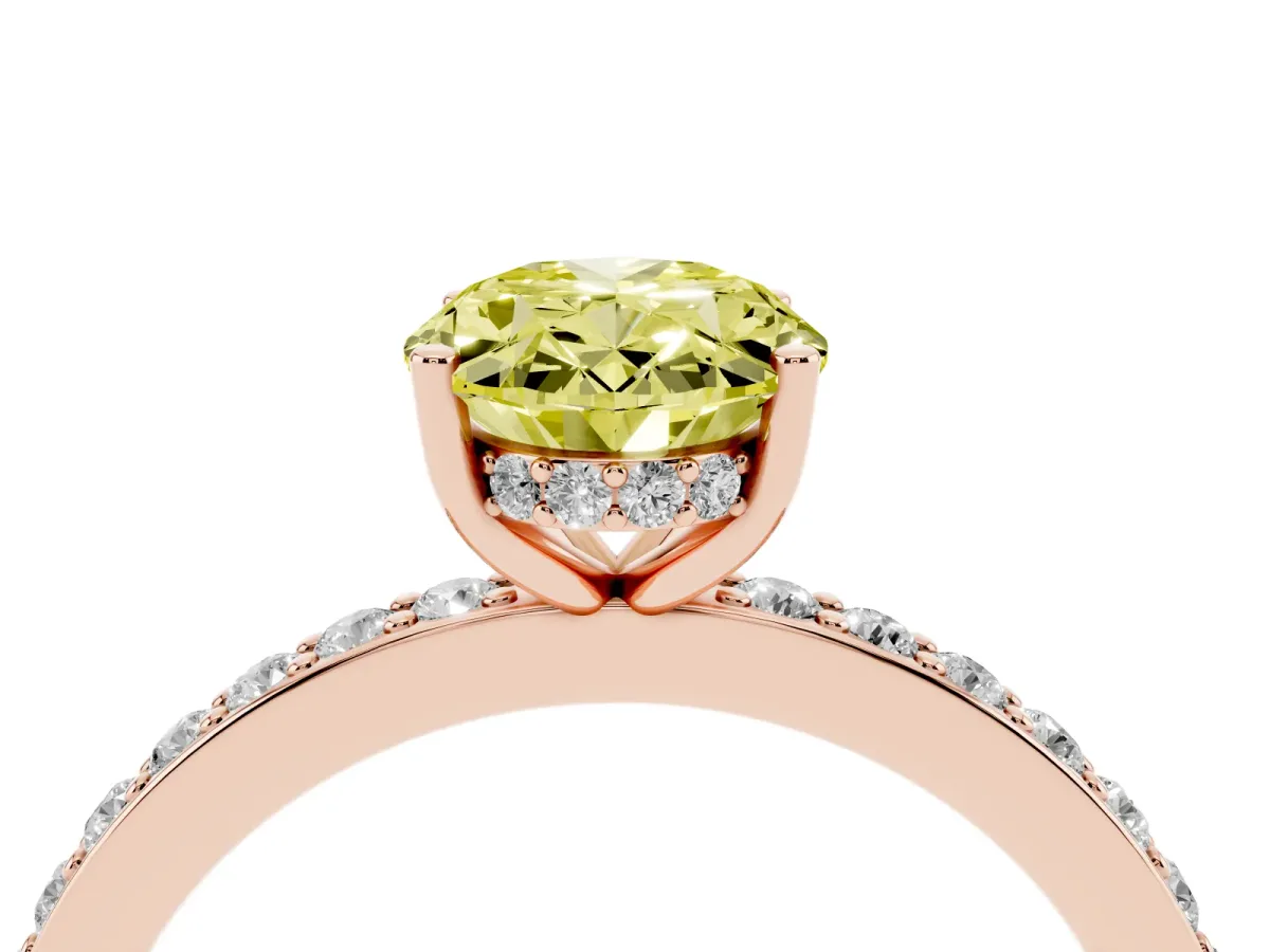 Fancy Yellow Oval Cut Cut Diamond Pavé Band Ring with Four-Prong Setting Rose gold