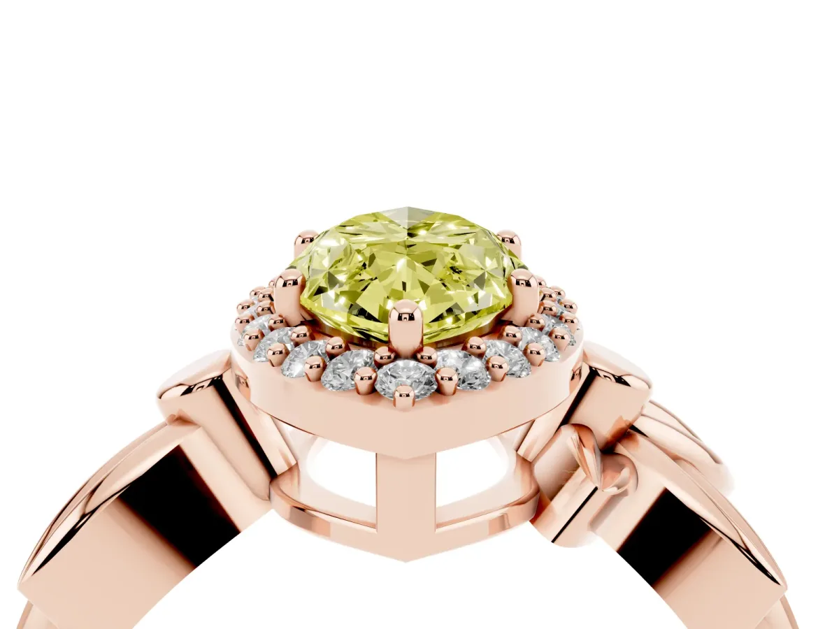Fancy Yellow Marquise Cut Halo Diamond Floral Band with Four-Prong Setting Rose gold