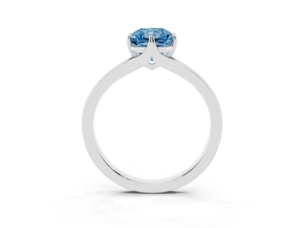 Fancy Blue Radiant Cut Solitaire Diamond Ring with Six-Prong Setting and Tapered Band Silver