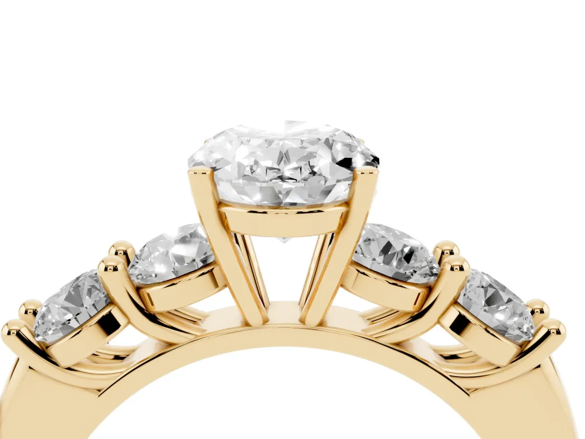 Oval Cut Cut Five-Stone Prong Set Diamond Ring with Classic Band Yellow gold
