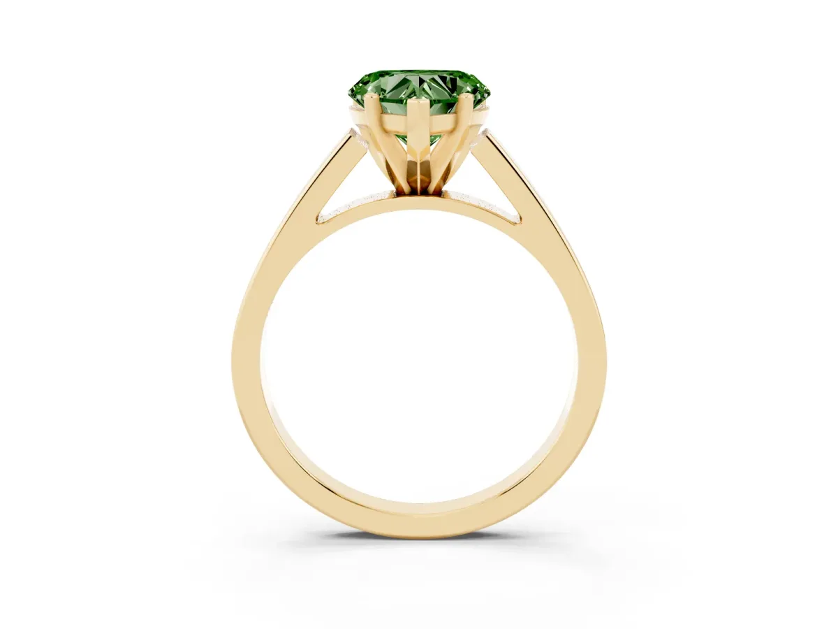 Fancy Green Heart Cut Solitaire Engagement Ring with Four-Prong Setting and Tapered Band Yellow gold