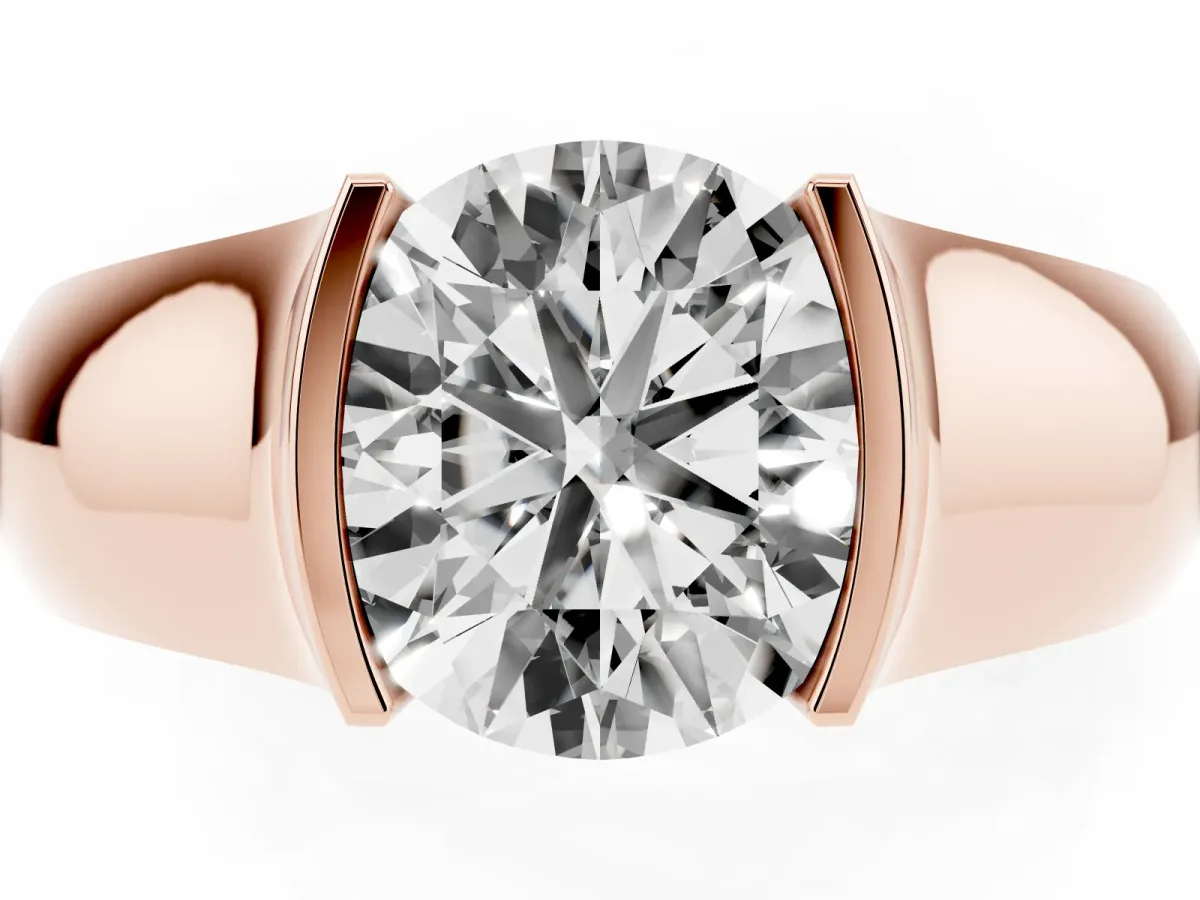 Round Cut Solitaire Bezel Set Diamond Ring with Wide Band Rose gold