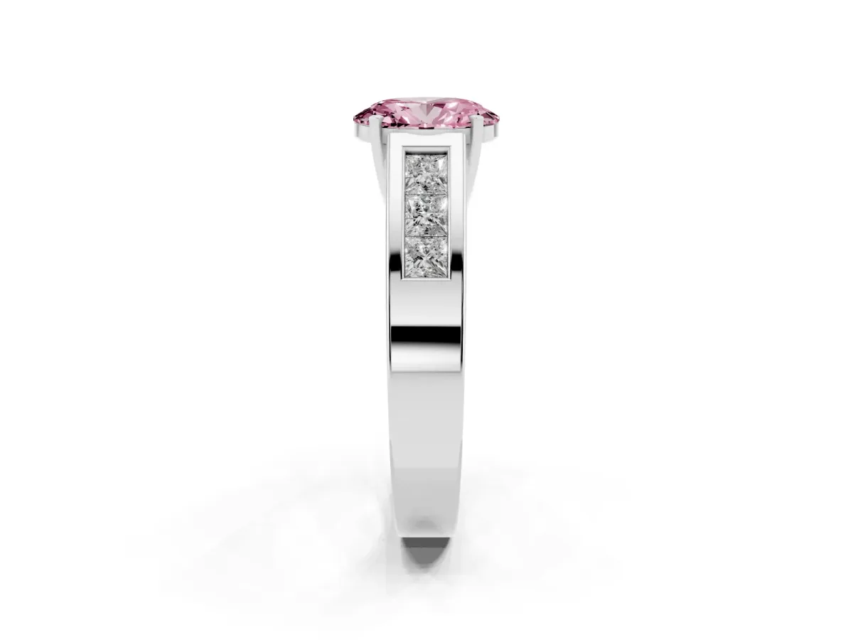 Fancy Pink Oval Cut Cut Channel Set Solitaire Ring with Four-Prong Setting Platinum