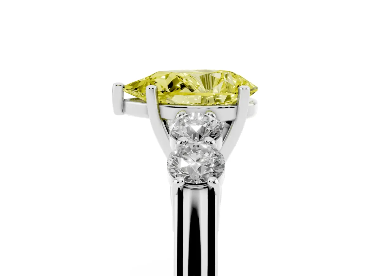 Fancy Yellow Pear Cut Cut Diamond Five-Stone Prong Set White Gold Ring Silver