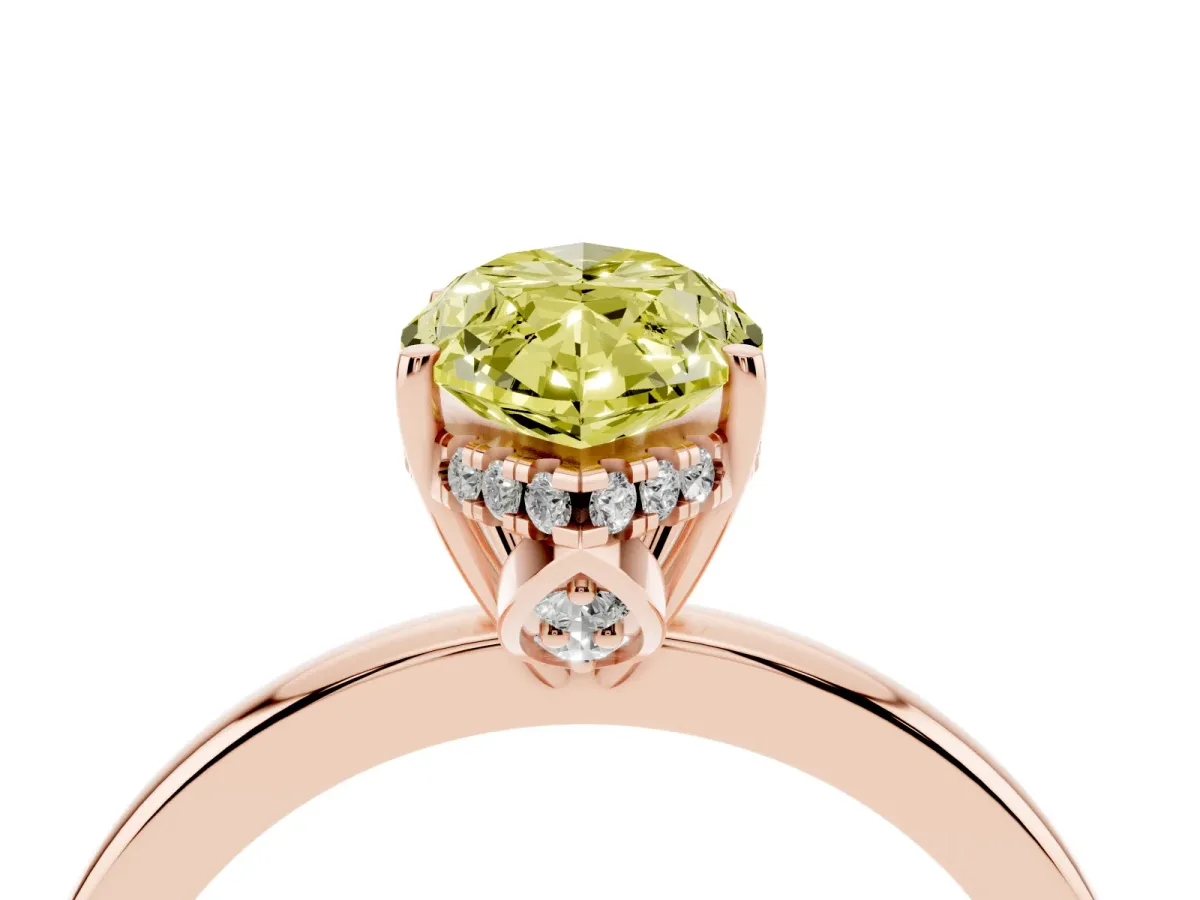Fancy Yellow Marquise Cut Solitaire Diamond Ring with Prong Setting and Plain Band Rose gold