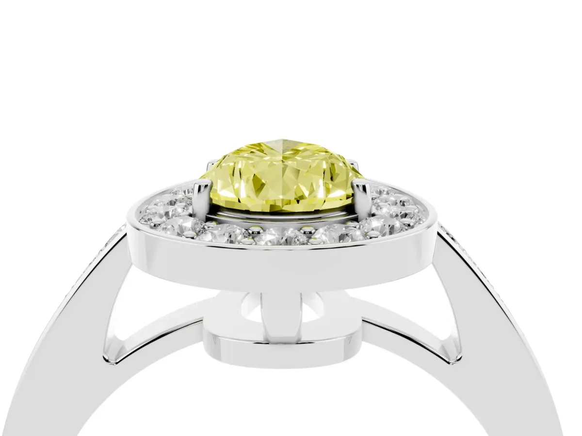 Fancy Yellow Pear Cut Halo Pavé Diamond Engagement Ring with Bezel Setting Silver