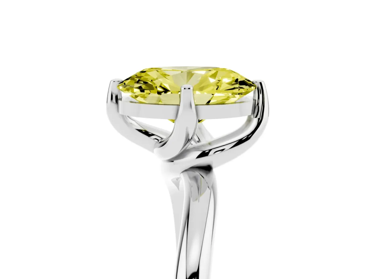 Fancy Yellow Oval Cut Diamond Solitaire Engagement Ring with Four-Prong Setting and Classic Band Silver