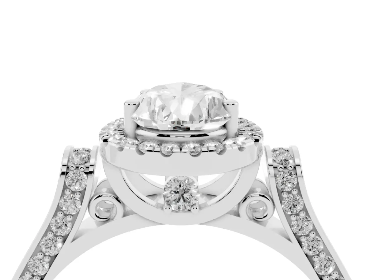 Pear Cut Halo Pave Split Shank Prong Setting Ring Silver