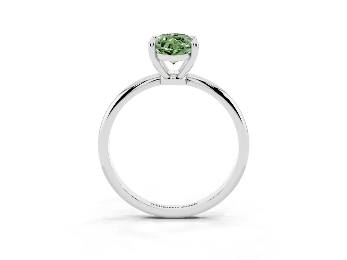 Fancy Green Marquise Cut Solitaire Diamond Ring with 4-Prong Setting on a Classic Band Platinum