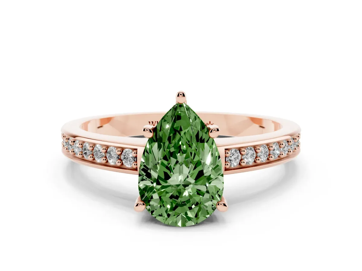 Fancy Green Pear Cut Solitaire Pavé Band Prong Setting Ring Rose gold