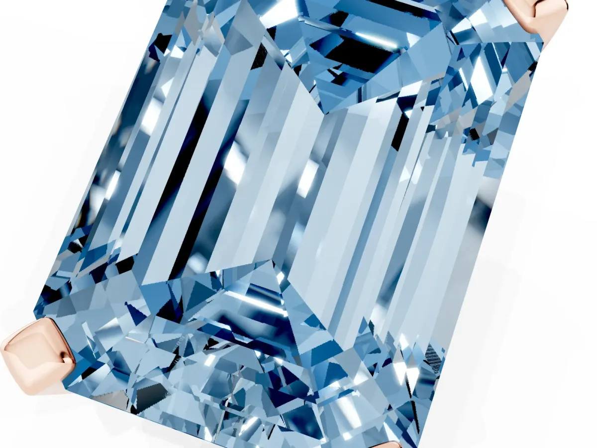 Fancy Blue Emerald Cut Diamond Solitaire Ring with Prong Setting and Classic Band Rose gold