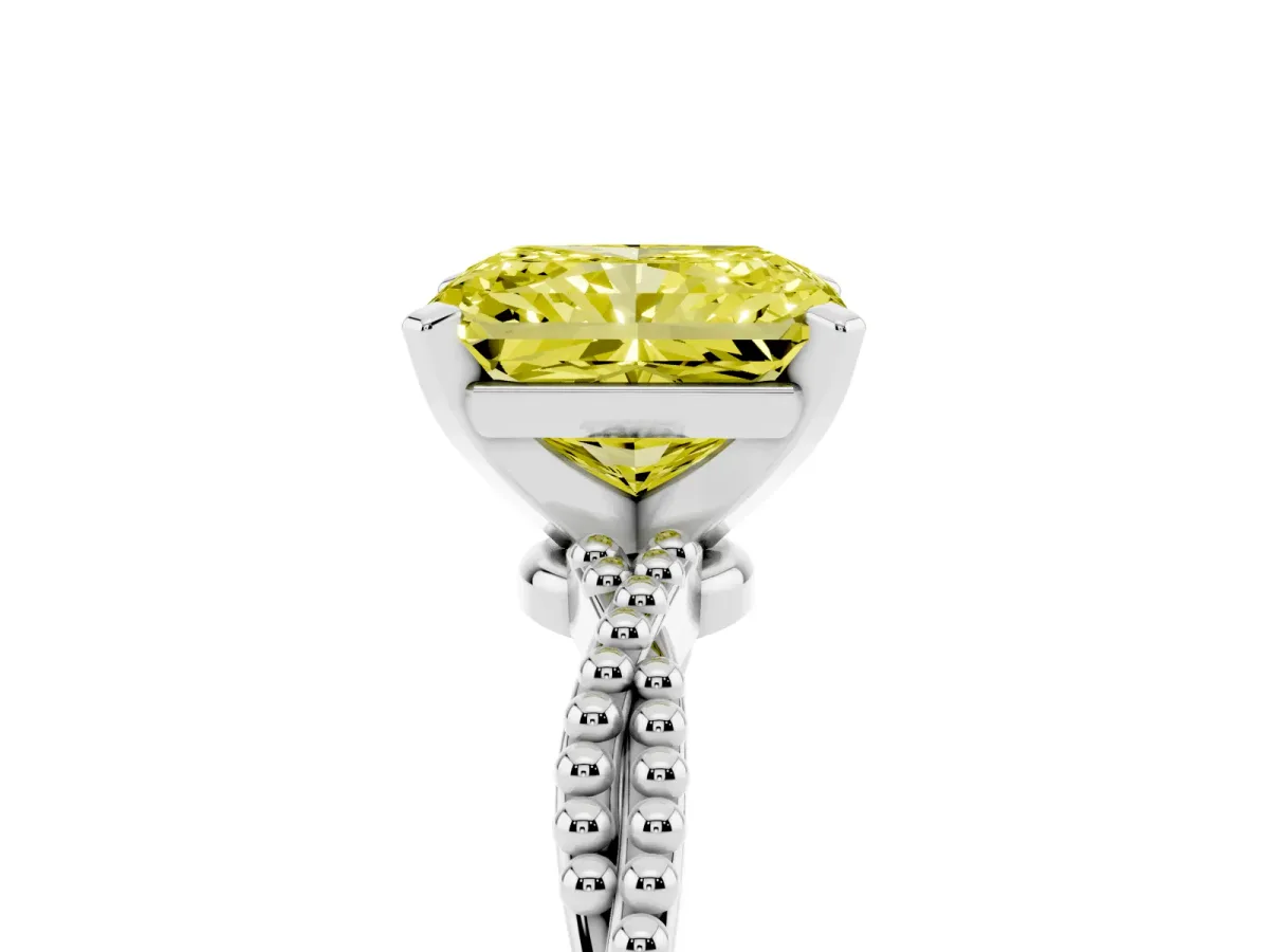 Fancy Yellow Radiant Cut Solitaire Twisted Band with Bead Prong Setting Silver