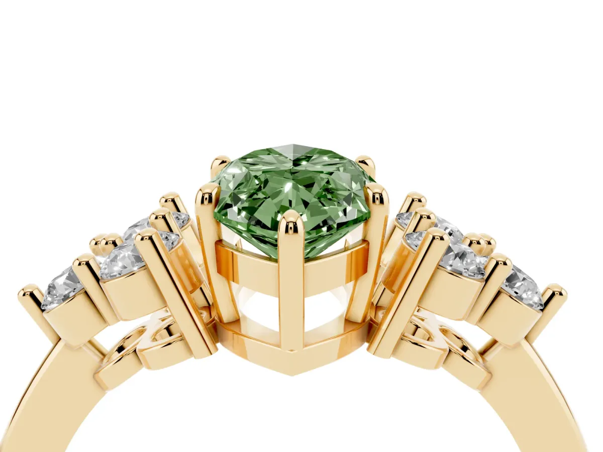 Fancy Green Marquise Cut Brilliant Diamond Cluster Accent Solitaire Ring with Prong Setting Yellow gold