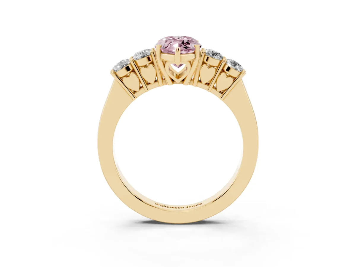 Fancy Pink Marquise Cut Cut Diamond Five-Stone Prong Set White Gold Ring Yellow gold
