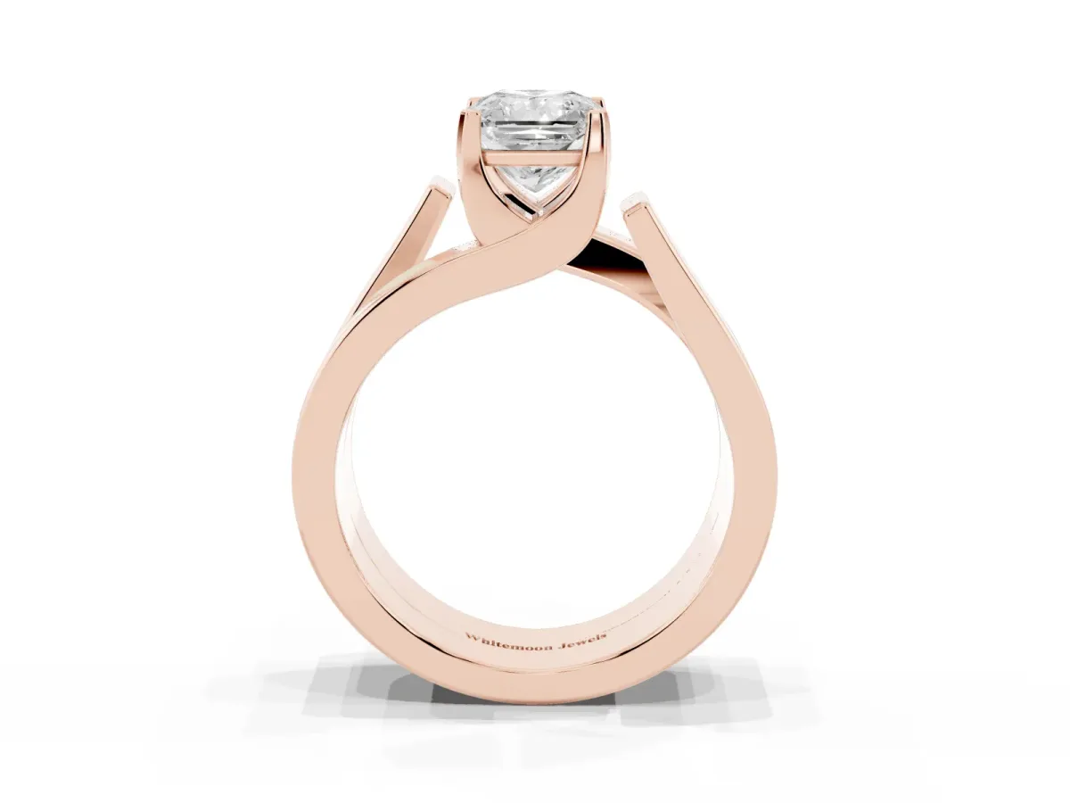 Modern Tension Set Radiant Cut Diamond Solitaire Wide Band Ring Rose gold