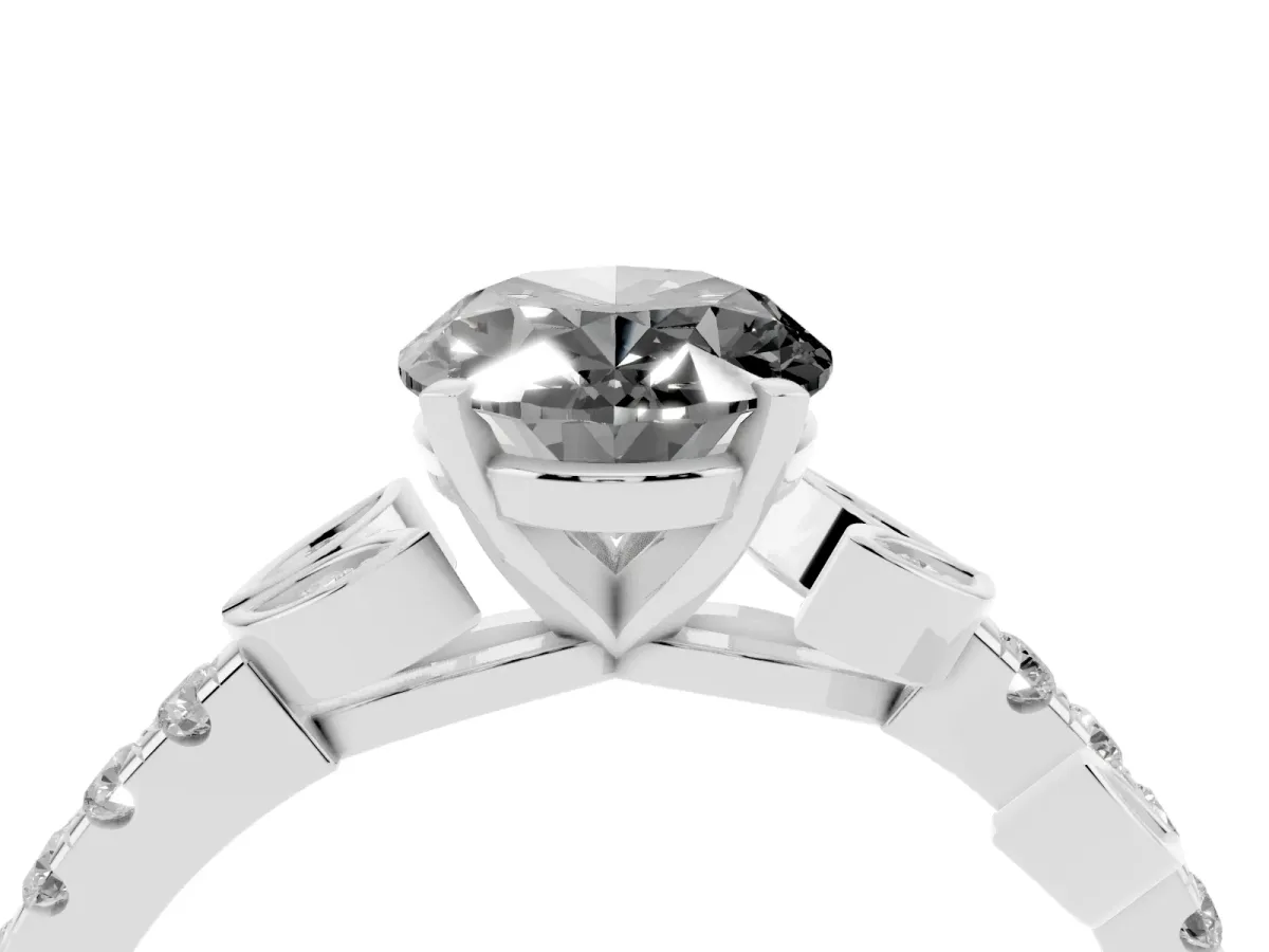 Fancy Black Oval Cut Solitaire Leaf-Inspired Diamond Ring with Pavé Band and Four-Prong Setting Silver