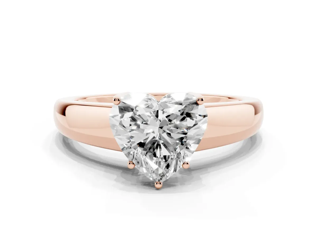 Heart Cut Solitaire Diamond Ring with Tapered Band and Four-Prong Setting Rose gold