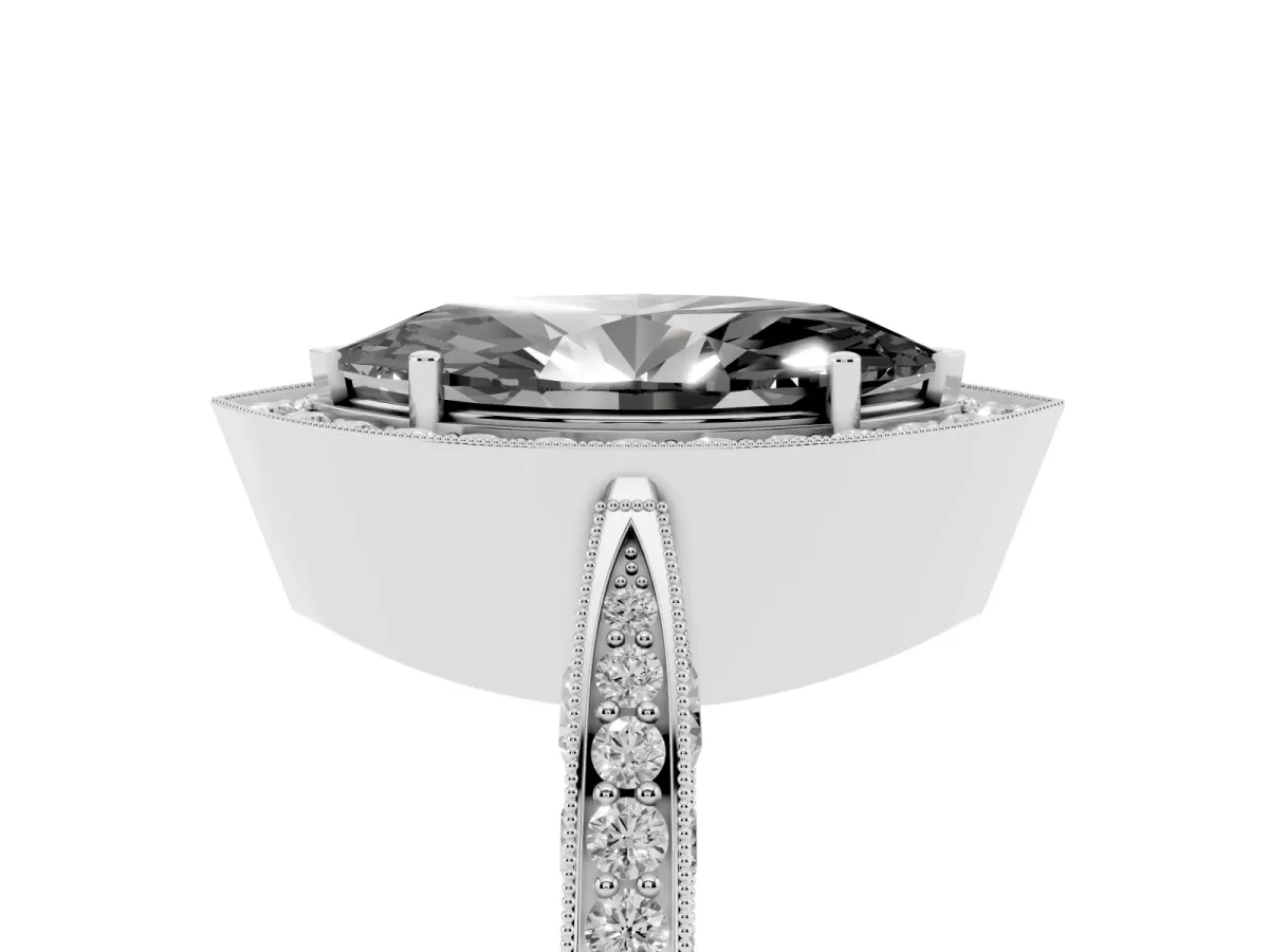 Fancy Black Marquise Cut Halo Diamond Engagement Ring with Split Shank Band and Four-Prong Setting Silver