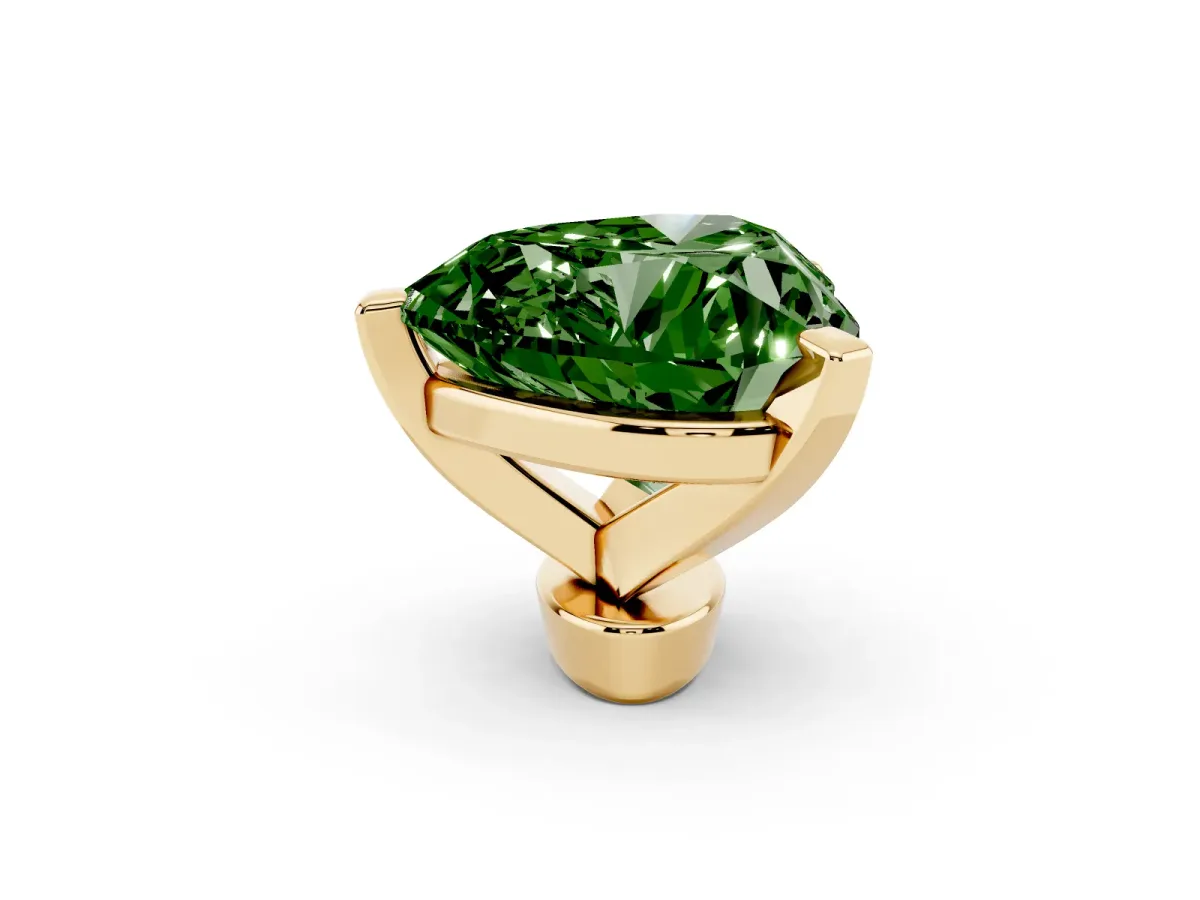 Fancy Green Heart Cut Diamond Solitaire Ring with Prong Setting and Classic Band Yellow gold