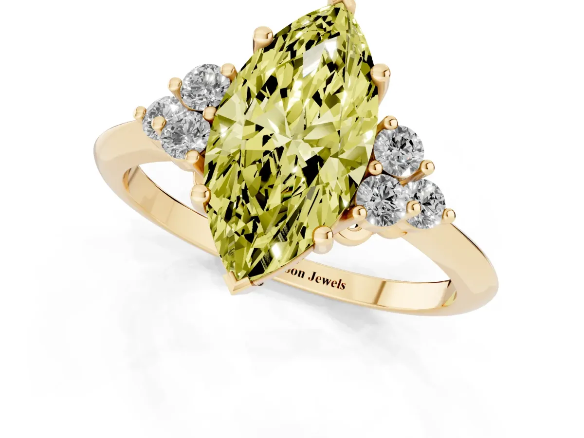 Fancy Yellow Marquise Cut Cut Diamond Cluster Ring with Solitaire Band and Four-Prong Setting Yellow gold