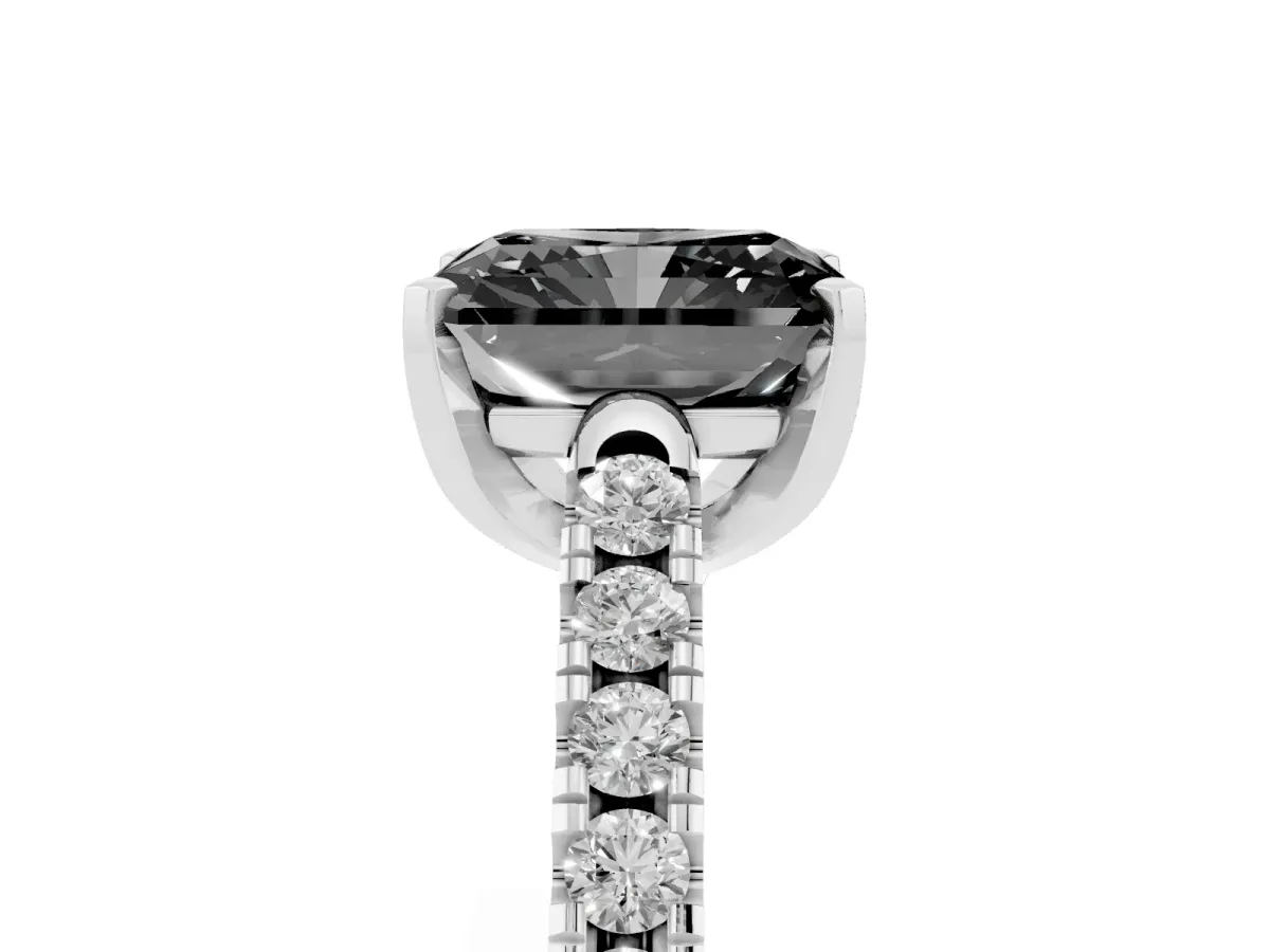 Fancy Black Radiant Cut Diamond Pavé Band Solitaire Ring with Prong Setting Platinum