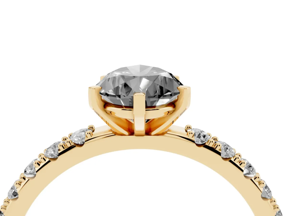 Fancy Black Pear Cut Diamond Solitaire Pavé Band with Four-Prong Setting Yellow gold