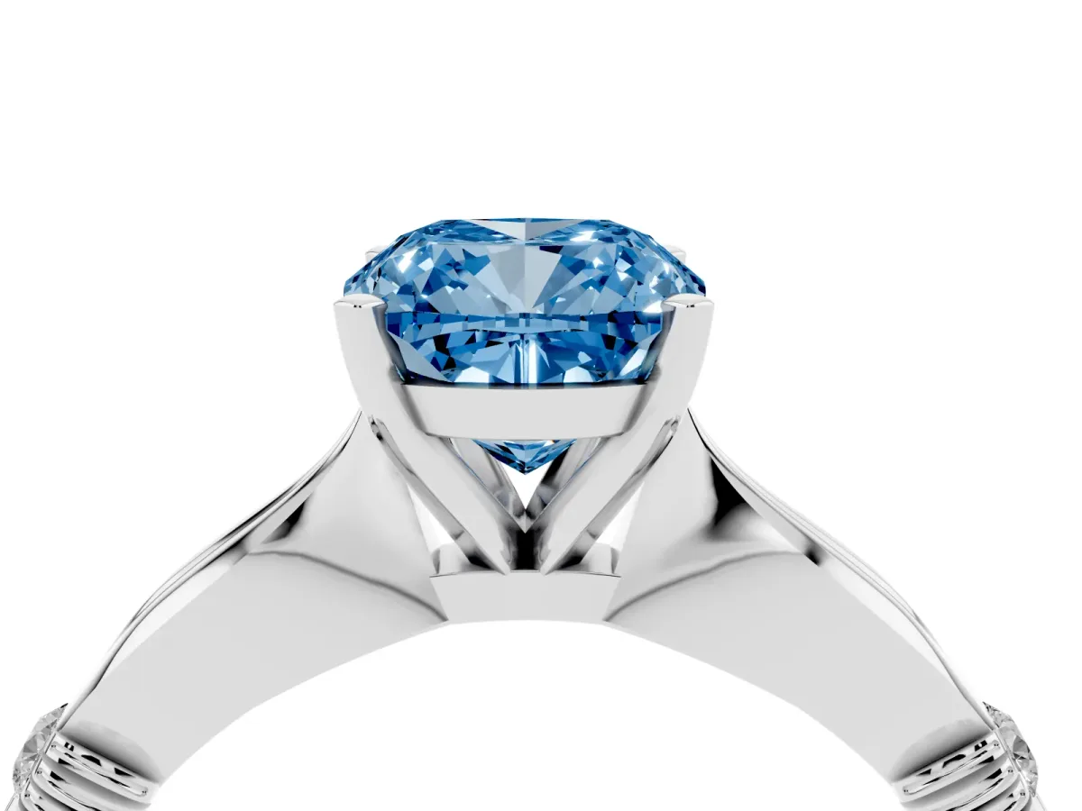 Fancy Blue Cushion Cut Solitaire Diamond Twisted Band with Four-Prong Setting Silver