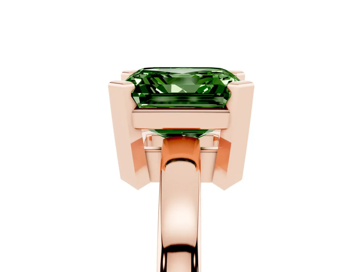 Fancy Green Asscher Cut Cut Solitaire Ring with Four-Prong Setting and Classic Band Rose gold