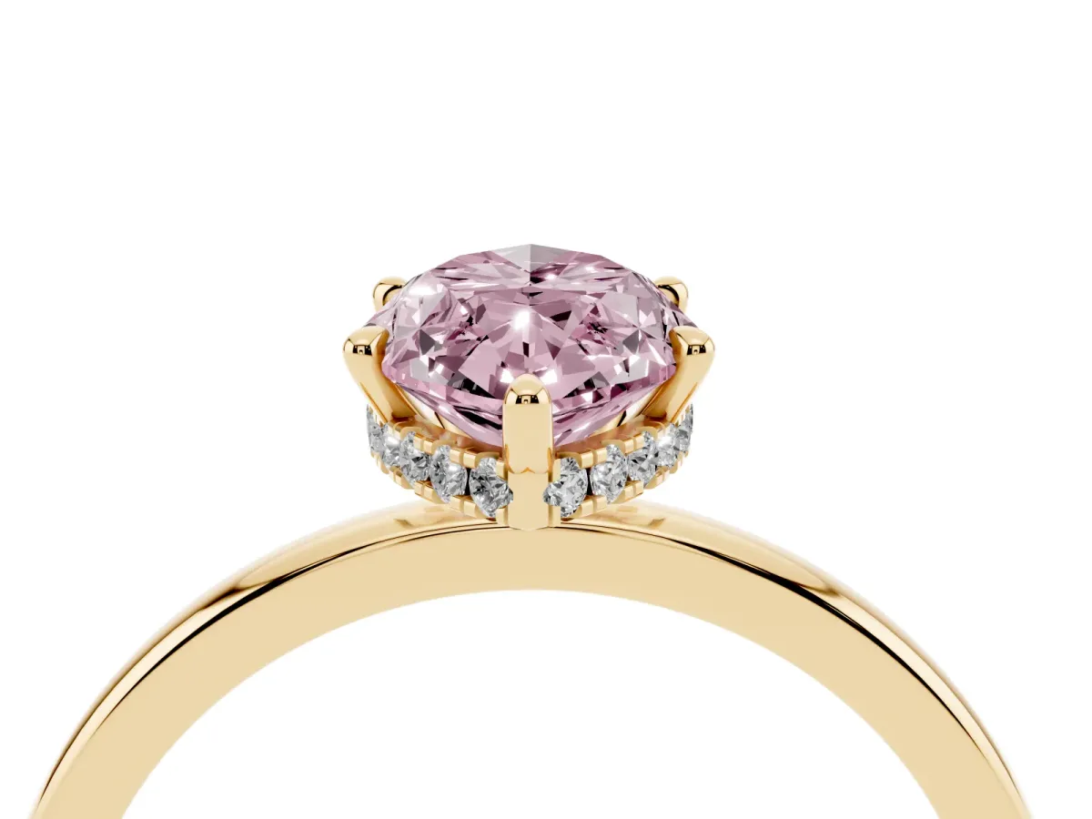 Fancy Pink Marquise Cut Solitaire Engagement Ring with Cathedral Band and Four-Prong Setting Yellow gold