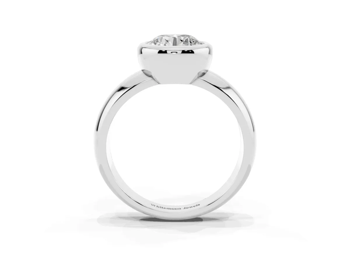 Bezel Set Round Cut Solitaire Ring with Wide Band Platinum