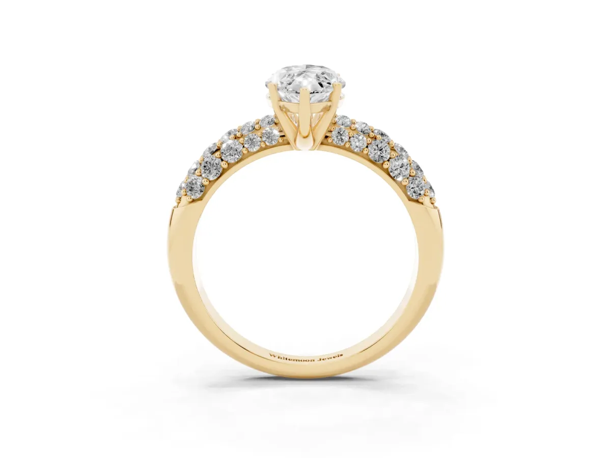 Marquise Cut Diamond Pavé Band Solitaire Ring with Four-Prong Setting Yellow gold