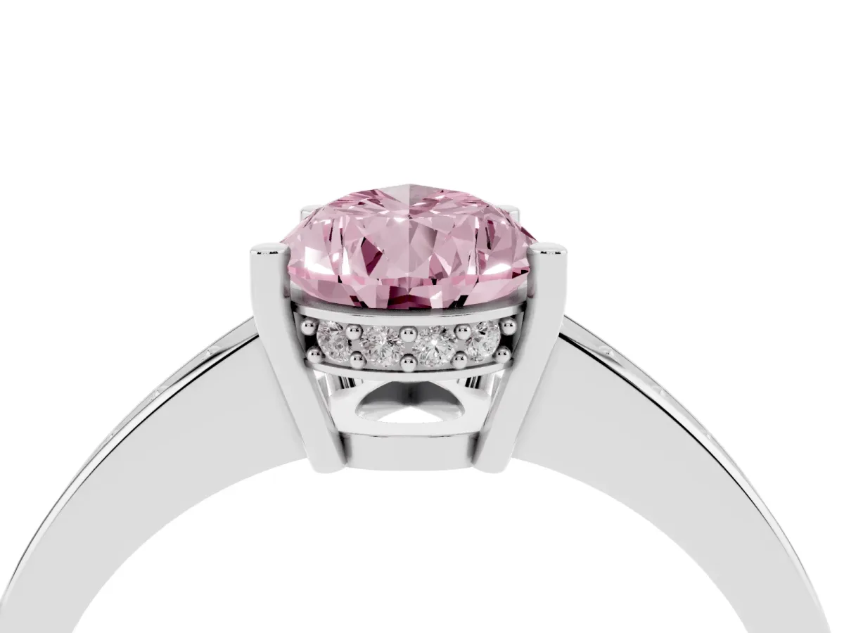 Fancy Pink Pear Cut Solitaire Pavé Band Prong Setting Ring Silver