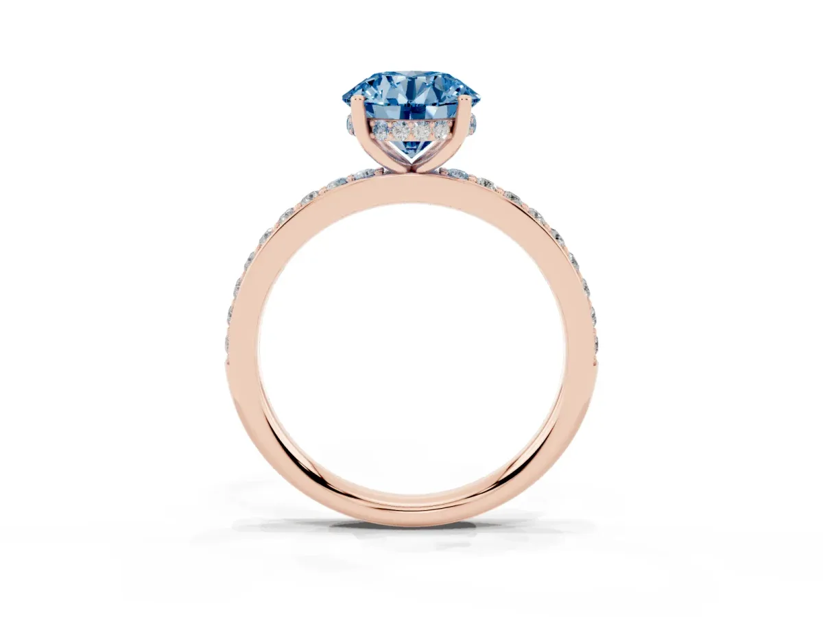 Fancy Blue Round Cut Cut Diamond Pavé Band Ring with Four-Prong Setting Rose gold