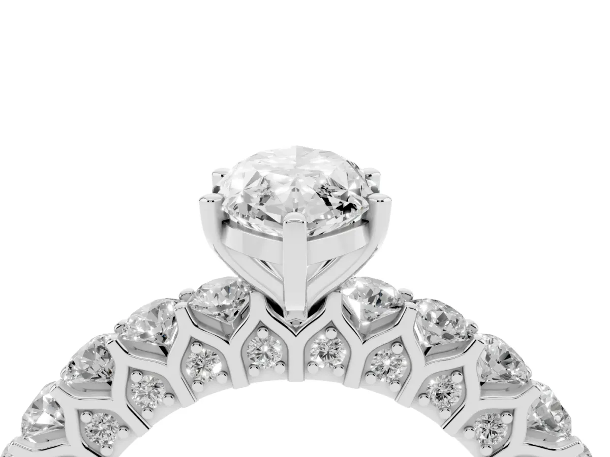Marquise Cut Diamond Solitaire Ring with Shared Prong Pavé Band and Four-Prong Setting Platinum