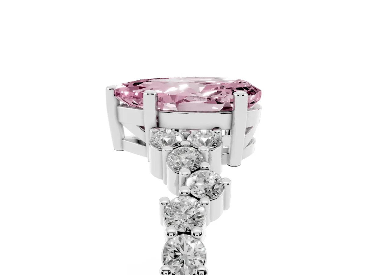 Fancy Pink Pear Cut Diamond Scattered Round Accent Ring with Prong Setting Silver