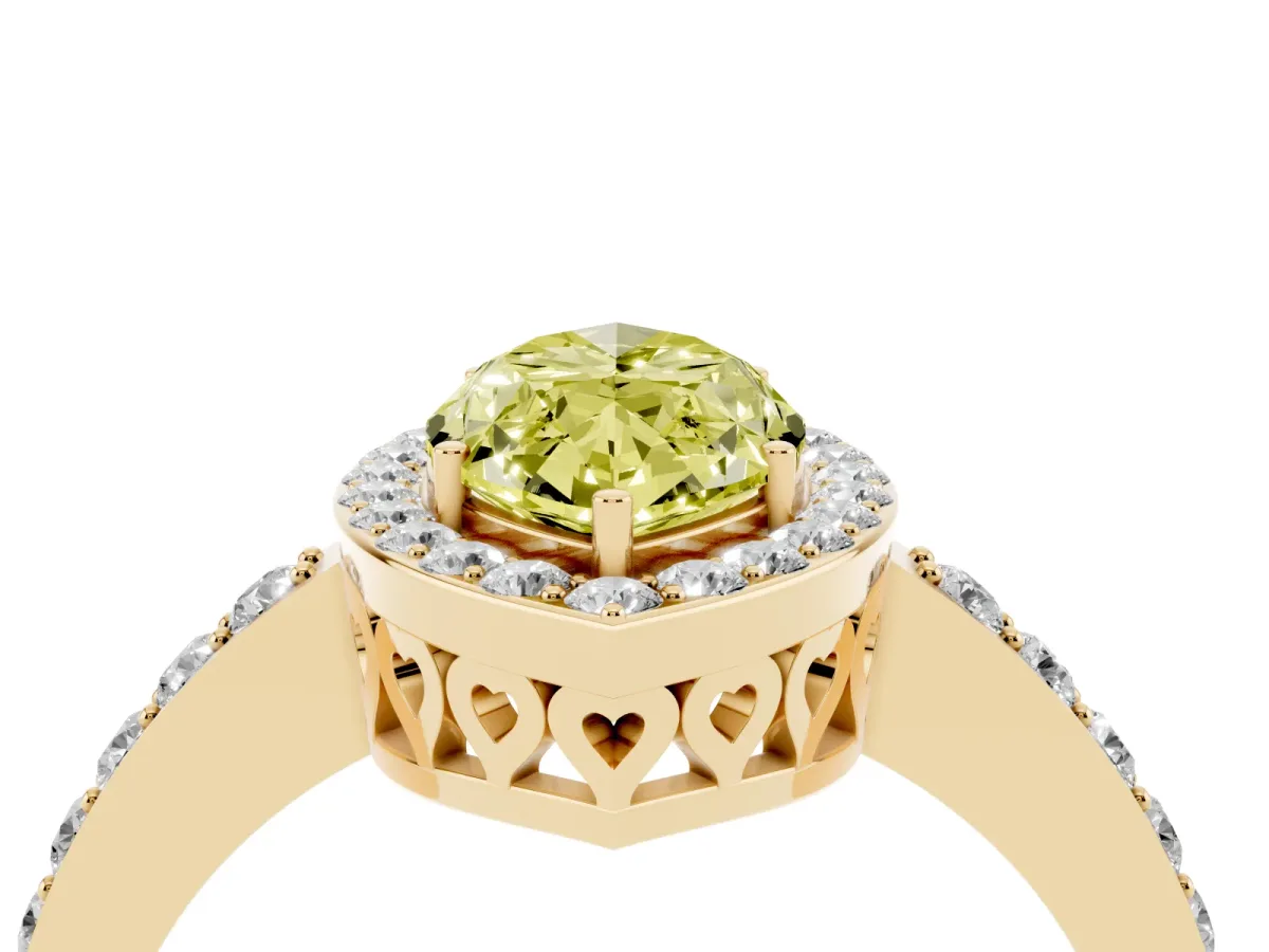 Fancy Yellow Marquise Cut Halo Diamond Pavé Band Ring with Prong Setting Yellow gold