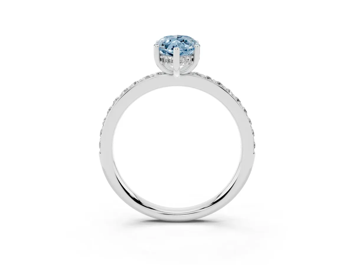 Fancy Blue Marquise Cut Cut Diamond Pavé Band Ring with Four-Prong Setting Platinum