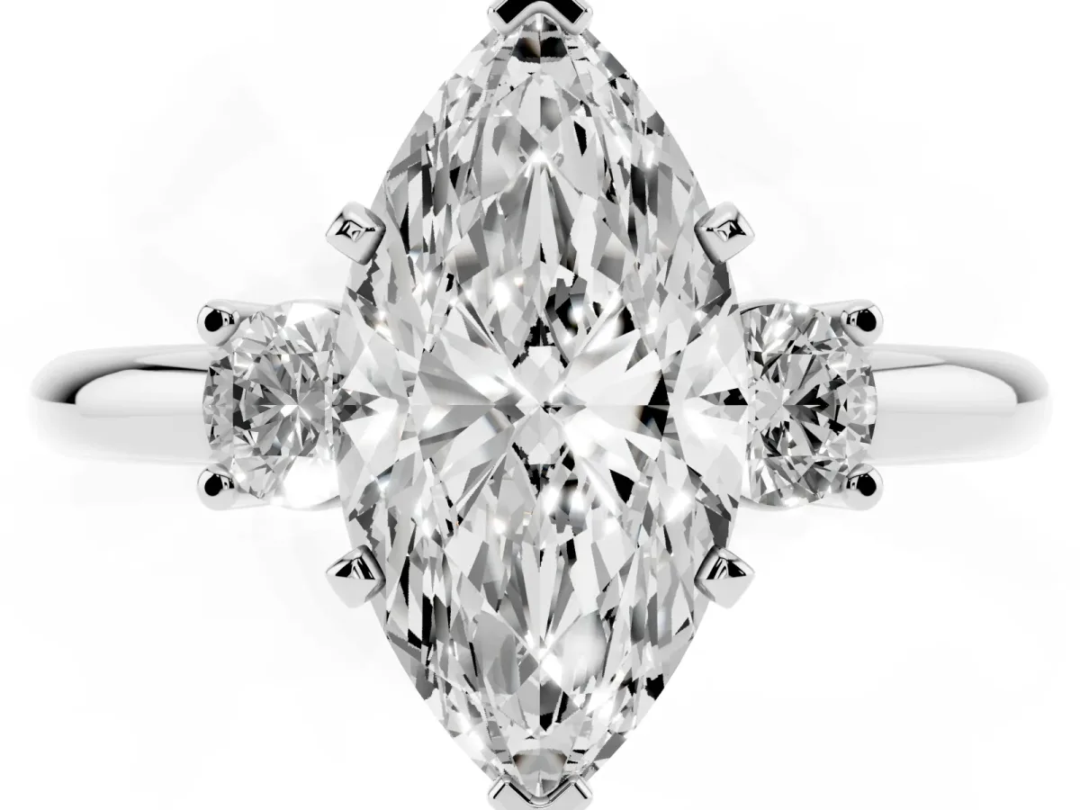 Three-Stone Marquise Cut Cut Diamond Solitaire with Prong Setting and Classic Band Silver