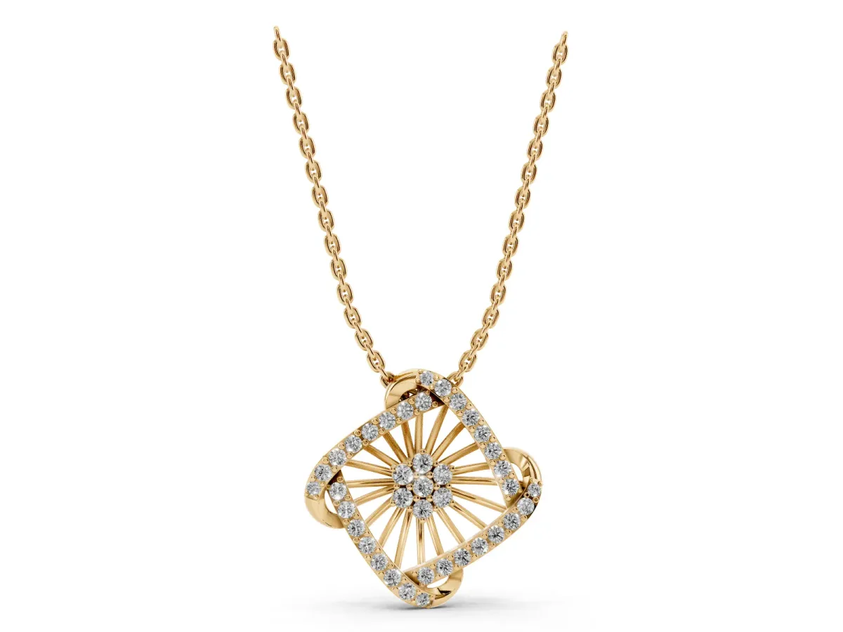 Round Diamond Cluster Pendant with Prong Setting Yellow gold