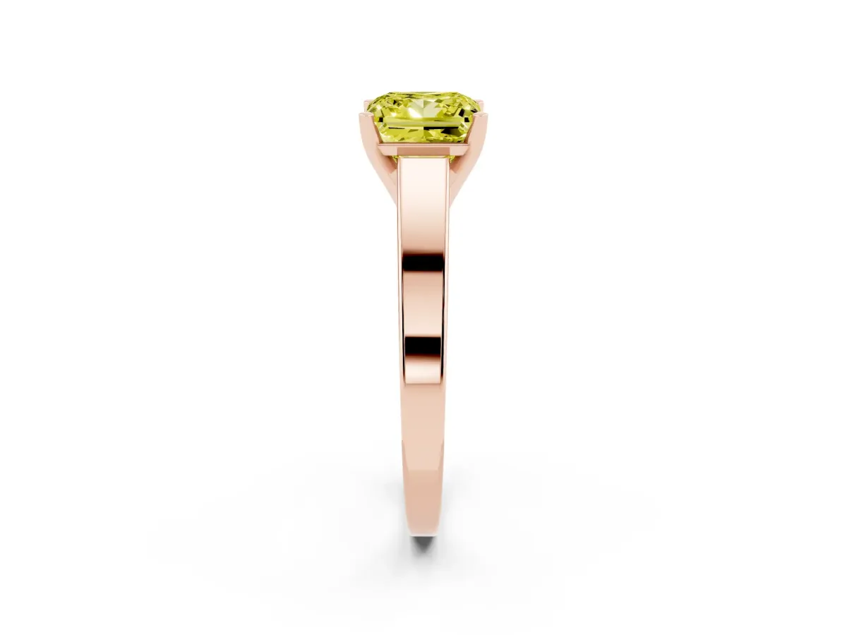 Fancy Yellow Princess Cut Solitaire Engagement Ring with Four-Prong Setting and Tapered Band Rose gold